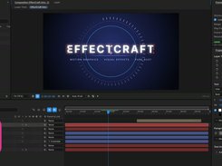EffectCraft motion-graphics composition open in a dark editing interface, with a timeline of layers and an EFFECTCRAFT title design on a blue background.