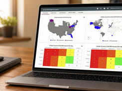 The dashboard pairs site-level EHS summary maps with inherent and residual enterprise risk maps.