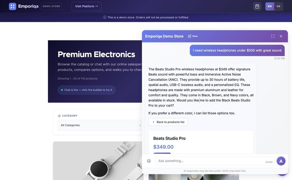 Product search: the chatbot recommends items from your catalog when shoppers describe what they want