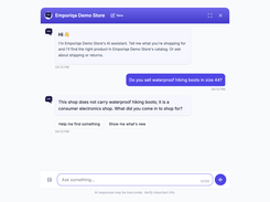 Asked for a product the shop does not sell, it says so and asks what the shopper wants