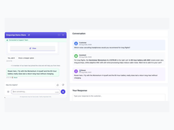 Live take-over: a team member can step into the shopper's chat and reply, the admin view beside it