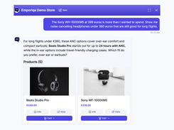 Objection handling: the shopper says it costs too much, the chat shows cheaper headphones from the same catalog