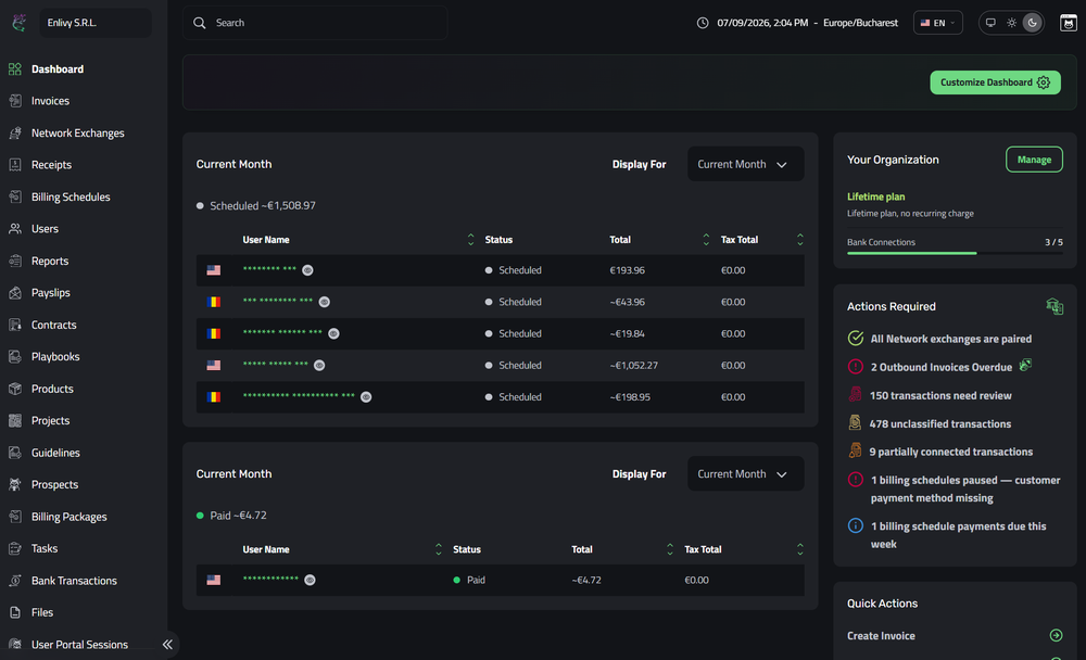 Enlivy main Dashboard