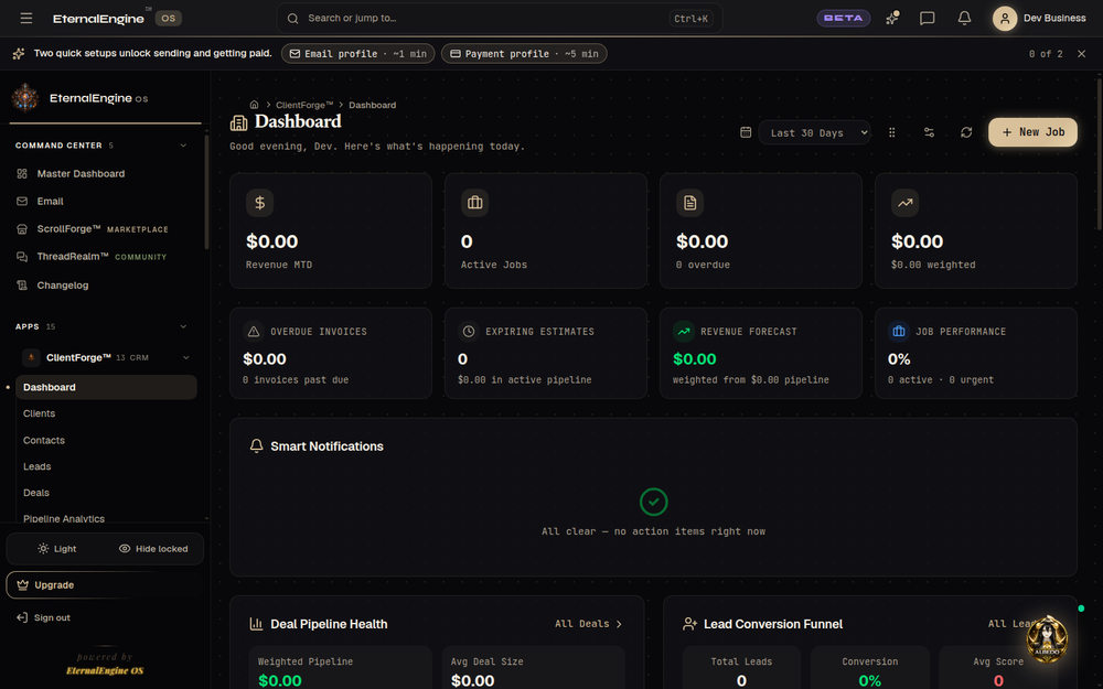 ClientForge CRM dashboard