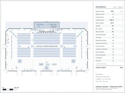 Corporate general session layout with stage, LED screens and theater seating, to real feet and inches
