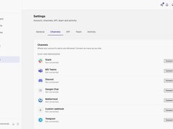 Eleven notification channels, connected per account: Slack, Microsoft Teams, Discord, Telegram, Google Chat, Mattermost, Pushover, ntfy and your own webhook