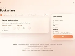 Appointment booking page for selecting party size and duration.