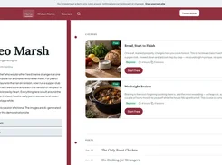 Course website for “Theo Marsh” showing a chef profile, biography, navigation, and two course cards with food photographs.