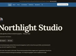 Dark portfolio home page for “Northlight Studio” with navigation, biography text, and a small circular profile image.