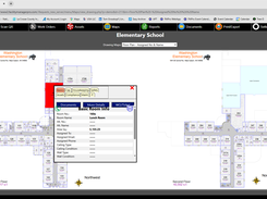 Interactive school floor map with clickable rooms and detailed space information.