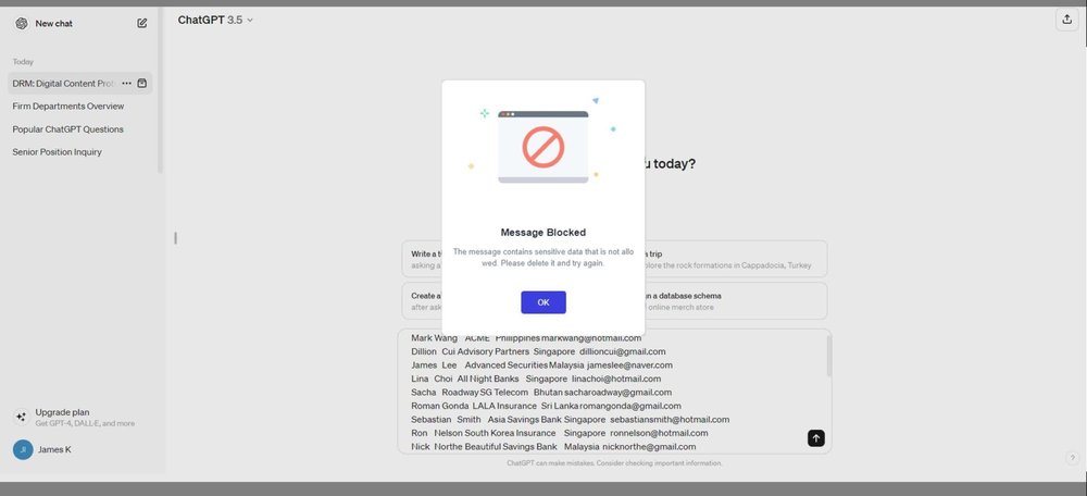 Block sensitive information being uploaded to genAI