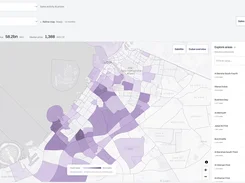 Desktop market analytics screen for Dubai apartments with sales totals, a shaded sales-activity map, and an area ranking list.