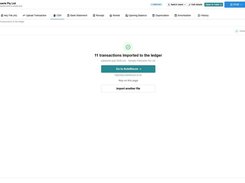 Fedix Bank CSV import completion page stating that 11 transactions were imported to the ledger, with buttons to go to AutoRecon or import another file.