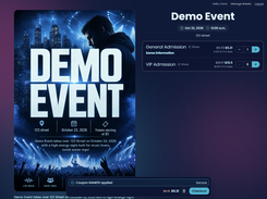 Branded event pages and checkout, also embeddable on the organizer's own website