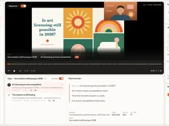 FirstCut editing interface showing beats, a video preview, clip list, transcript panel, AI assistant controls, footage, and revisions.