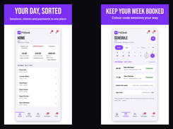 FitDesk trainer home and schedule screens