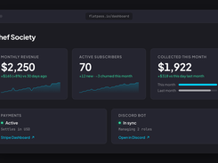 Revenue, subscribers, and bot status at a glance — money settles in your own Stripe