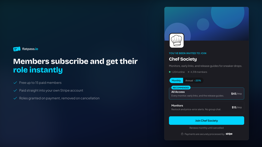 Your invite page: members pick a tier and get their role instantly