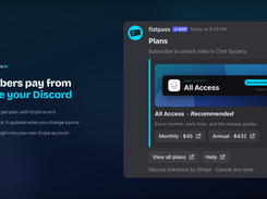 Price card in Discord: members pick a plan and pay from the channel, and the card updates when you change a price