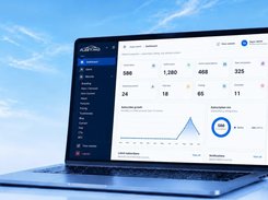 Laptop displaying a FleetPro Super Admin dashboard with subscriber, user, subscription, and fleet-company metrics plus charts.