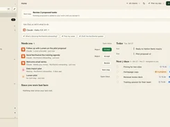 Flori home dashboard with proposed agent tasks, today’s work, and upcoming tasks.