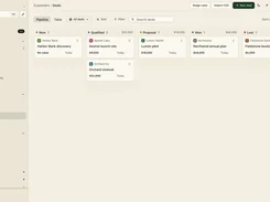 Flori deal pipeline board with New, Qualified, Proposal, Won, and Lost stages.