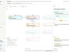 Flowmaps mind map workspace showing connected product-feature cards and a selected feature detail panel.