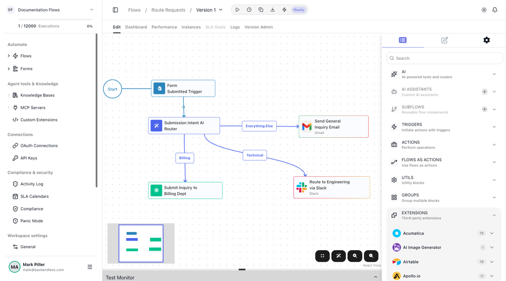 FlowRunner editor with a flow