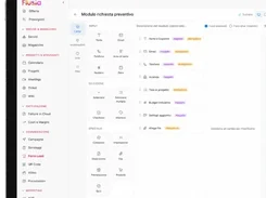 Flusia form builder for a quote-request form, showing available input types and configured required fields.