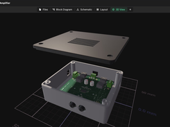 Audio amplifier PCB and enclosure in Flux's 3D viewer