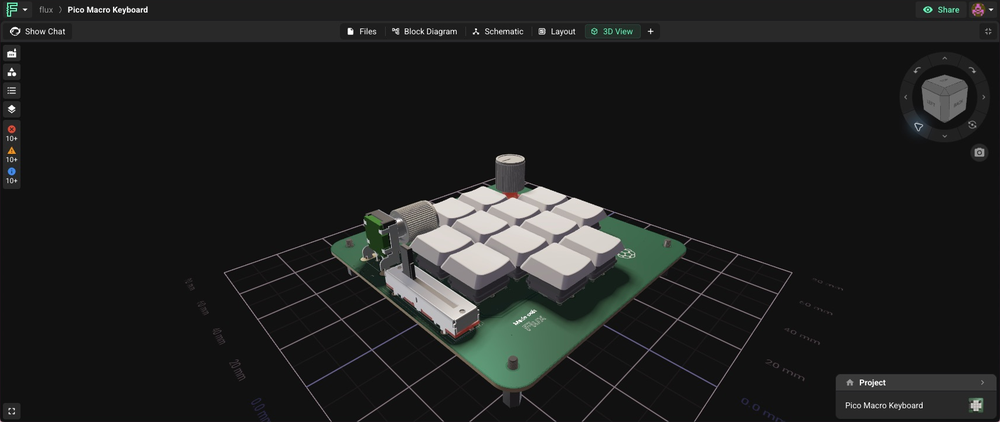 Pico Macro Keyboard in Flux's 3D board viewer