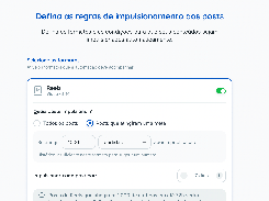 Portuguese automation-rule screen for promoting Reels that reach a selected likes target, with duration controls and explanatory text.