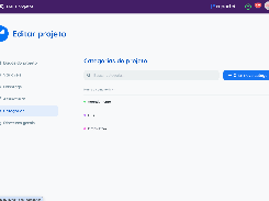 Flux Edit project settings page in Portuguese with Categories selected and a list of project categories.
