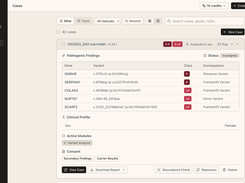 Folklore case workspace with variant classifications, findings and report controls.