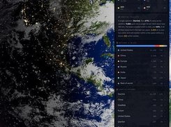 Dark Starport interface showing a satellite-style Earth image, an Explorer panel with country and satellite data, and map controls.