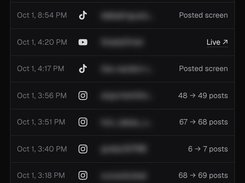 A dark mobile Foundry screen titled Recent posts, with platform filters, an Export CSV button, and a table of posting receipts.