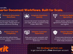 Why Foxit APIs: Smarter Document Workflows: High-level overview of Foxit’s API suite—built to automate creation, signing, viewing, and optimization at enterprise scale. Sets the stage for outcomes, not just features.