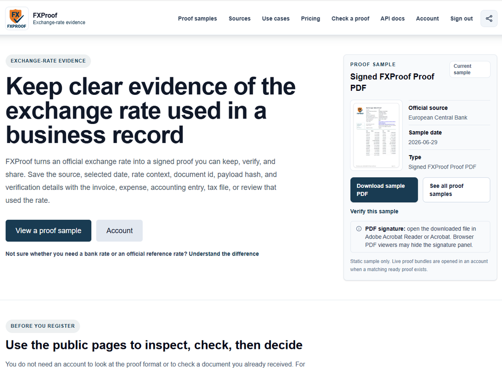 Create verifiable proof records for official exchange rates
