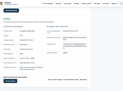 Verify a proof document using its document ID and payload hash