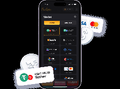A smartphone mockup shows the FierSpin wallet deposit screen with cryptocurrency and card payment options including Tether, Bitcoin, Ethereum, Solana, Litecoin, Visa, and Mastercard.