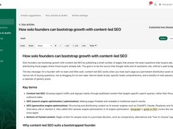 Geograph article editor displaying a draft titled “How solo founders can bootstrap growth with content-led SEO.”