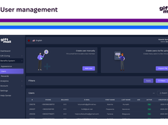 The Users page allows you adding individual users, giving reward points to them, rewarding in bulk via file, accessing monthly analytics of system users' activity and checking history of rewards and orders.