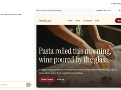 Ginta’s website editing interface with an AI chat panel and a preview of an “Osteria Luce” restaurant website.