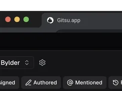 Overlapping dark browser windows for Gitsu.app showing a project selector and Assigned, Authored, Mentioned, and Recent activity filters.