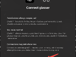 Dark ChatGPT connection dialog titled “Connect glassser,” with permission and connector risk notices and a Continue to glassser button.