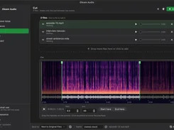 Gleam Audio desktop app in a dark theme showing the Cut tool with a spectrogram, waveform, selection handles, and start and end controls.