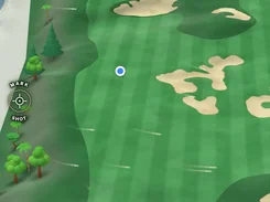 GolfCore 3D course-map screen showing hole 18, fairway and bunker terrain, a player location marker, weather, zoom controls, and a Post Score button.