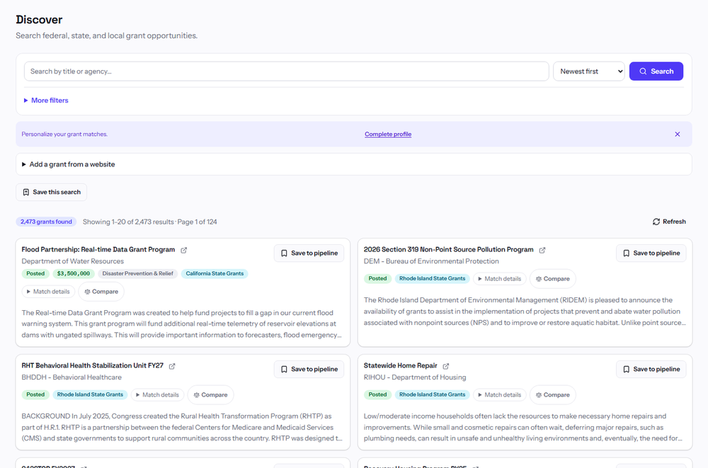 Search federal, state and foundation grants in one catalog