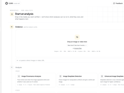 Start an analysis: upload an image or video, or paste a URL
