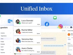 Combines WhatsApp, email, SMS, and social messages into one shared inbox, with assignment and a 24/7 AI chatbot handling routine guest questions.